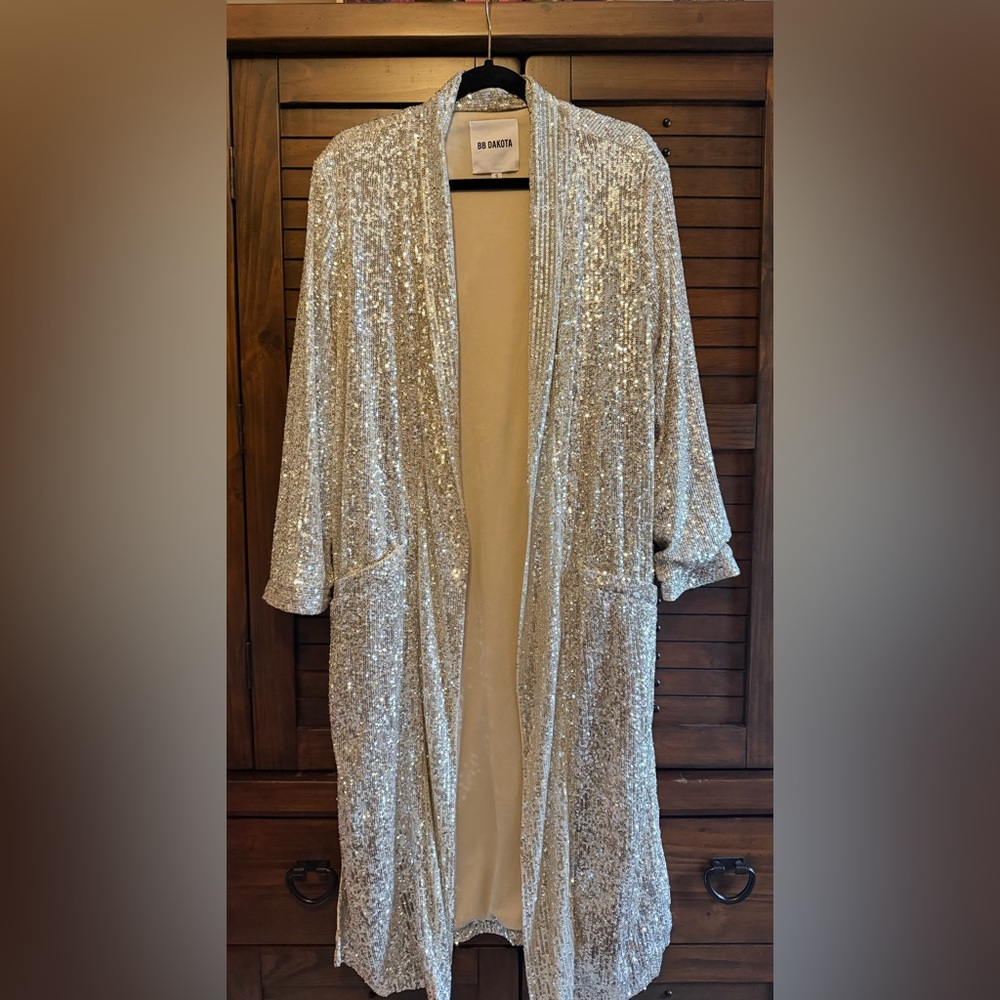 BB Dakota for Anthropologie Shimmering Silver Sequin Blazer